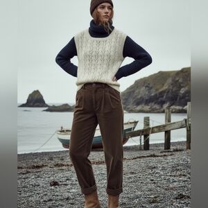 Handmade Ivory Knit Sweater Vest Cottagecore Coastal Grandma Size M/L